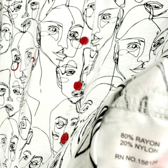 Shana Sz Small Wearable Art to Wear Abstract Blouse Shirt Top Unique White Red - Picture 6 of 7